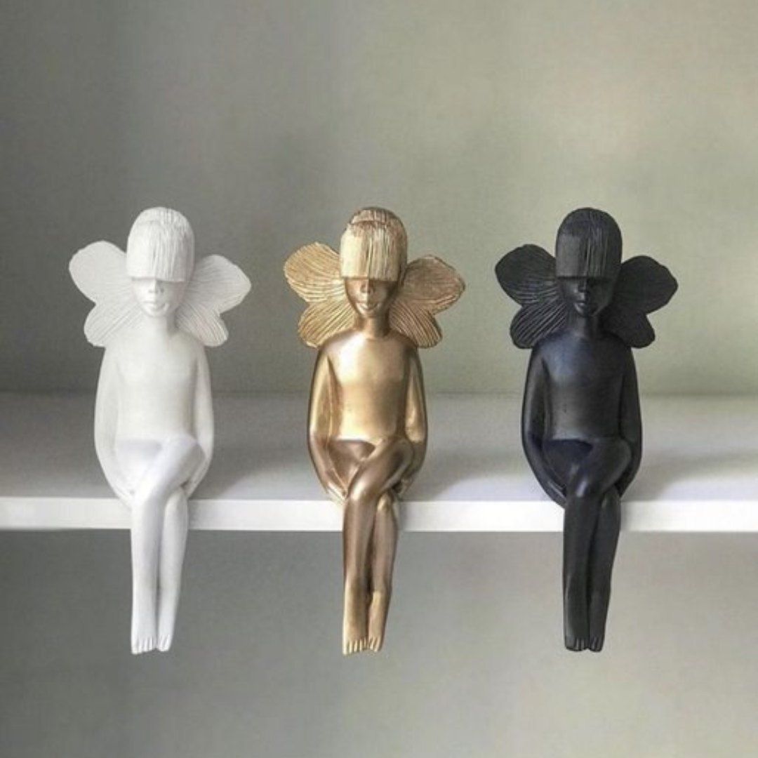 noush dolls butterfly girl ornament black white gold